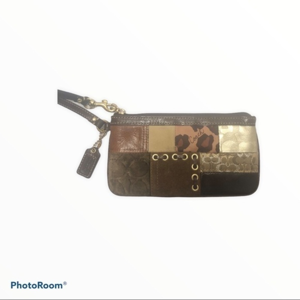 Coach Brown Multi Texture Patchwork Wristlet Bag - image 5